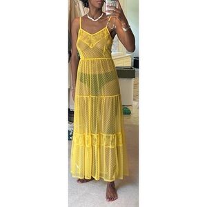 Elegant Yellow Lace Maxi Dress